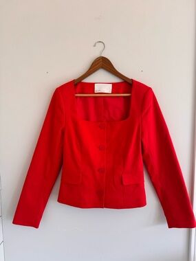 OAK + FORT Red Square-Neck Button Blazer